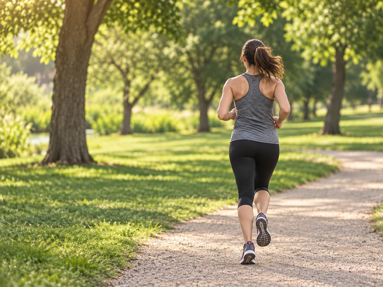 Person running outdoors on a tree-lined path
